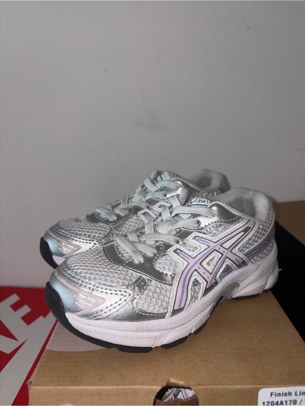ASICS Kids Silver Sneakers with Light Pink Accents